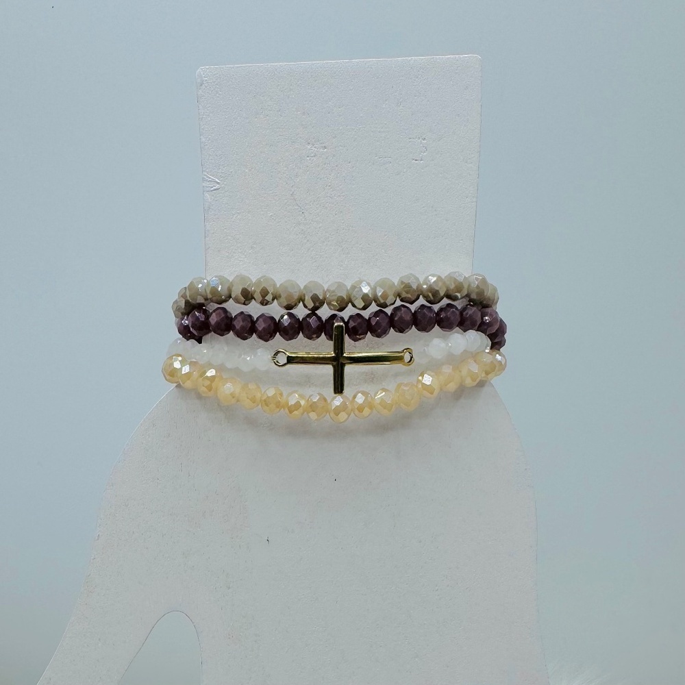 Stainless Steel Cross beaded Arm Candy Bracelet - Brown theme